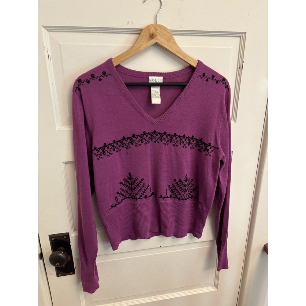 CLC Vintage 90s Women's Purple Wool Blend Sweater Embroidered Beaded Size Large